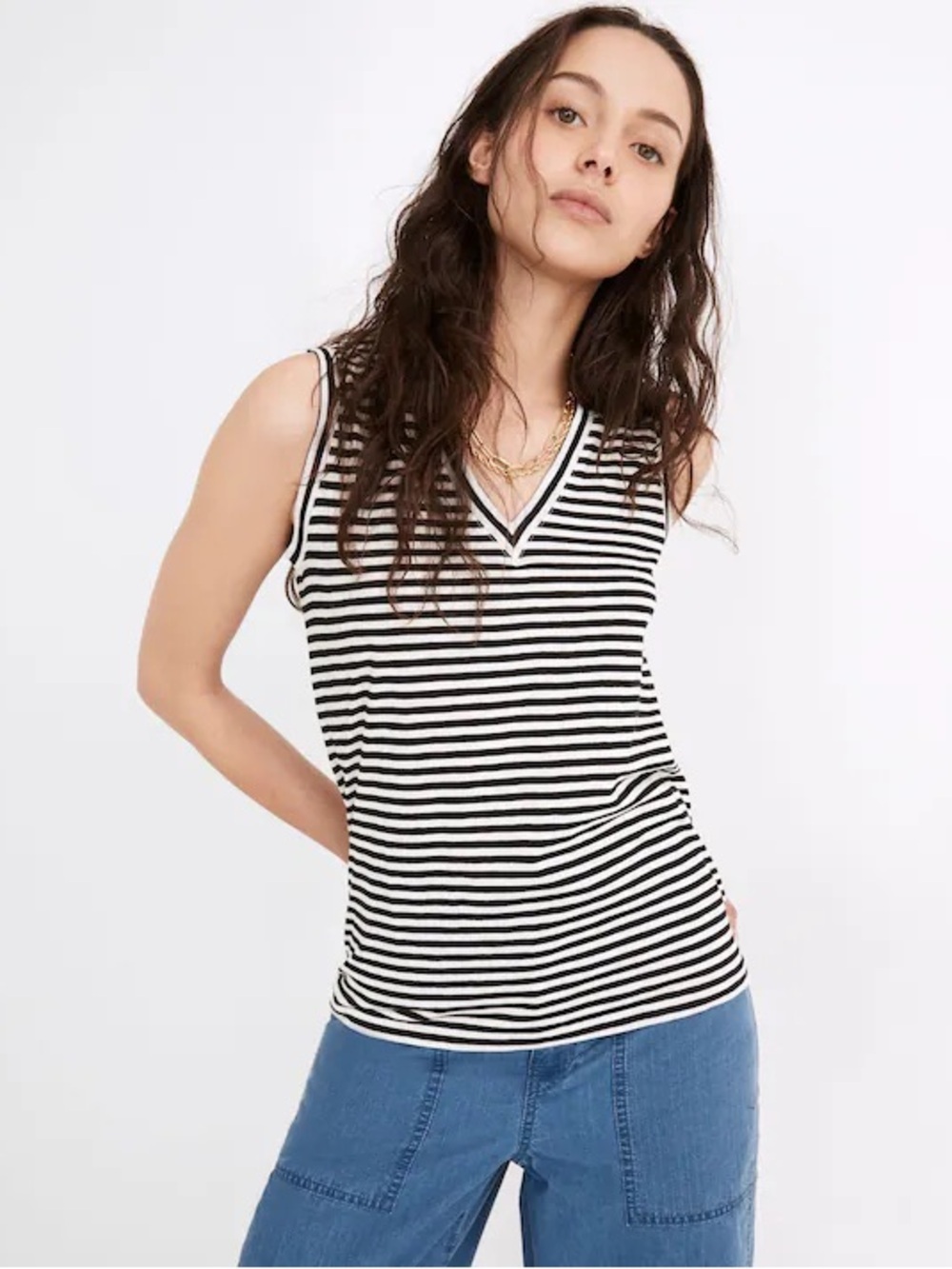 Madewell Whisper Cotton V-Neck Tank in Tierney Stripe